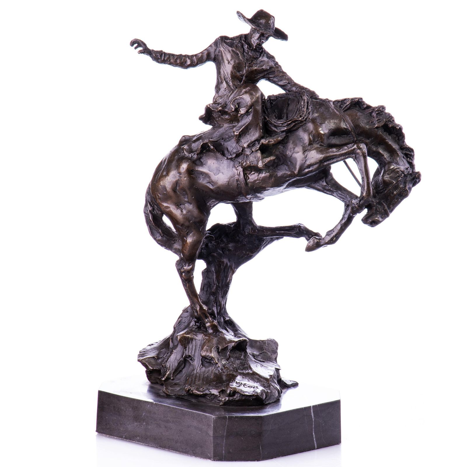 Bronze Rodeo Rider On Horse – Dynamic Western Sculpture photo for sale