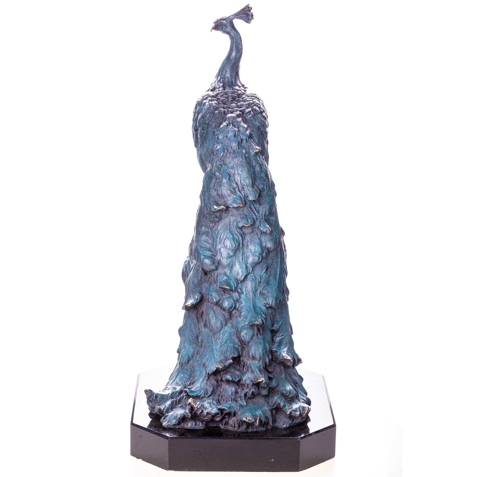 Elegant Green Patina Bronze Peacock Sculpture: Majestic Art Nouveau Style Decorative Statue For Home photo 1042.0