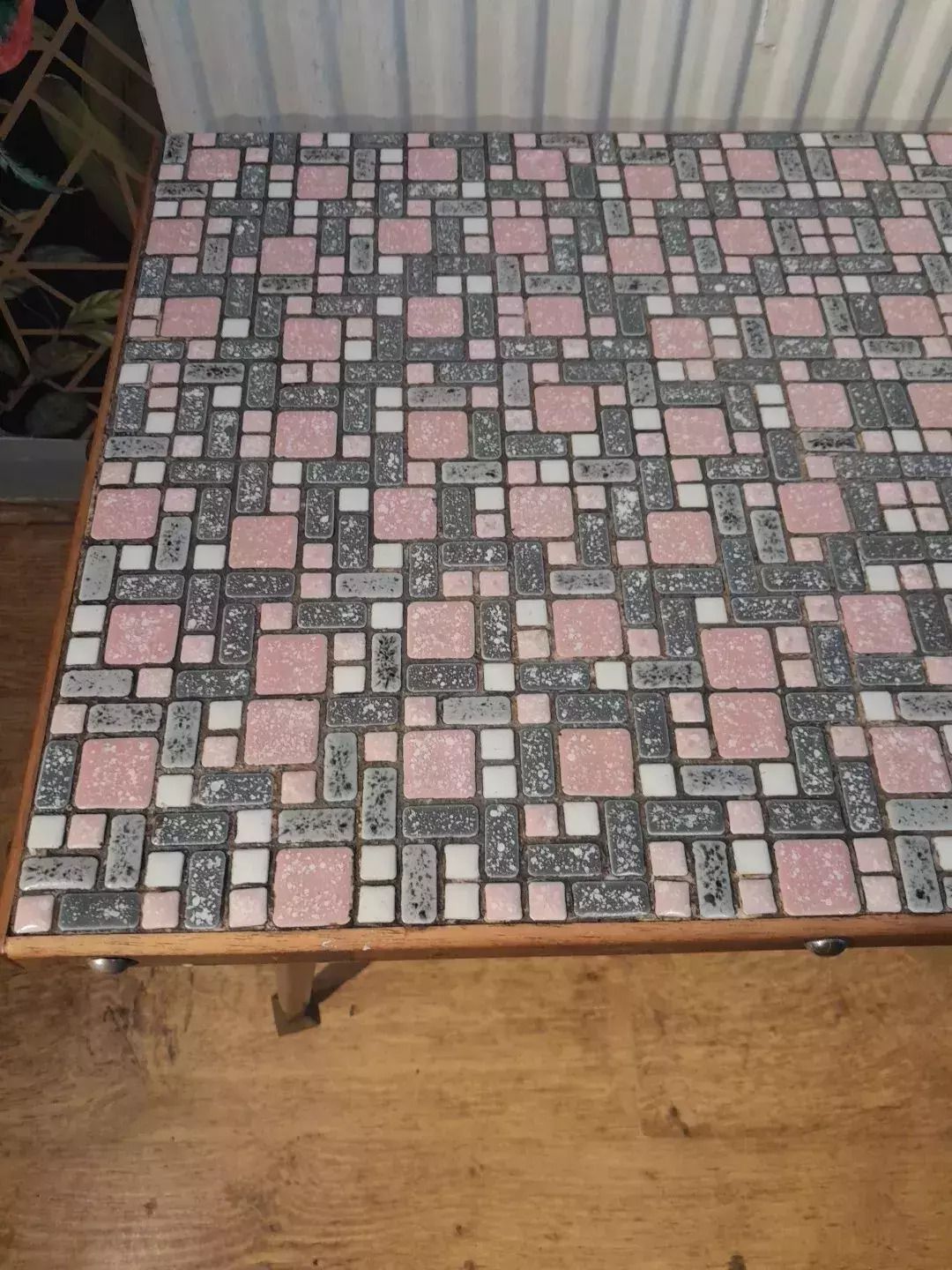 249.0 Mid Century Modern 1950s Teak Coffee Table With Tile Top And Brass Feet photo