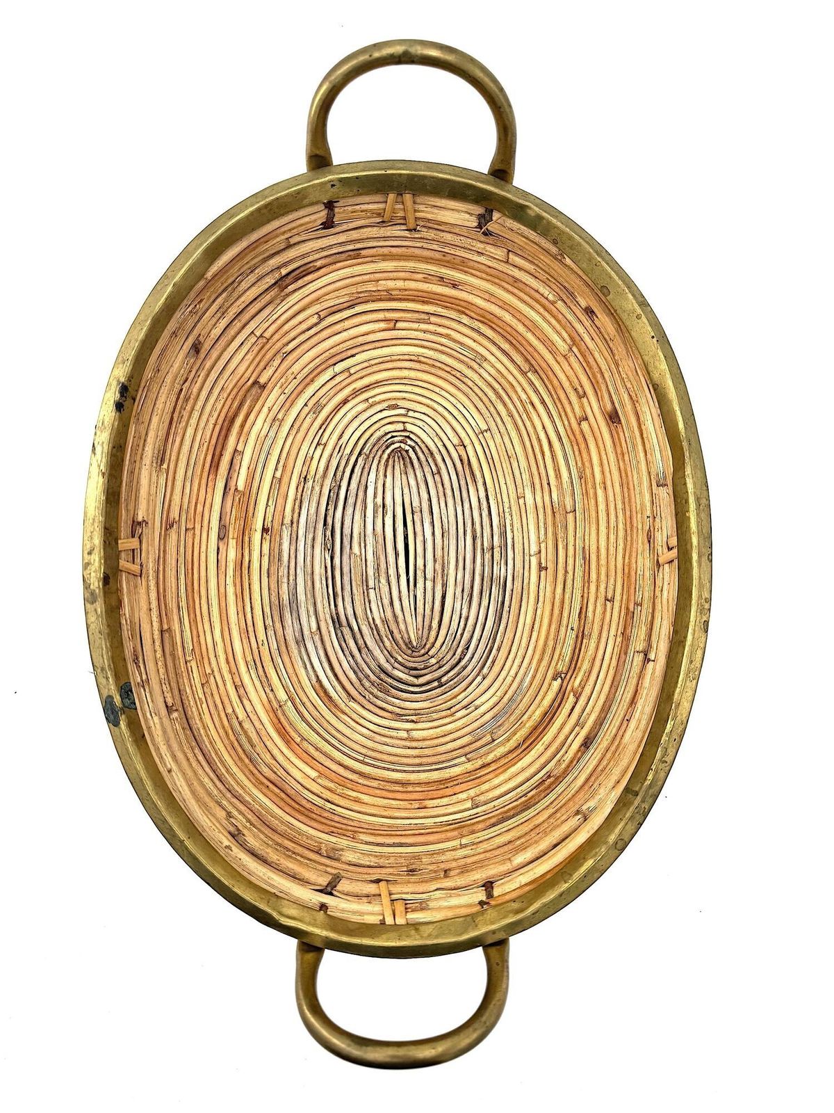 An Italian 1970s Gabriella Crespi Style Woven Bamboo And Brass Two Handled Basket photo Home Decor