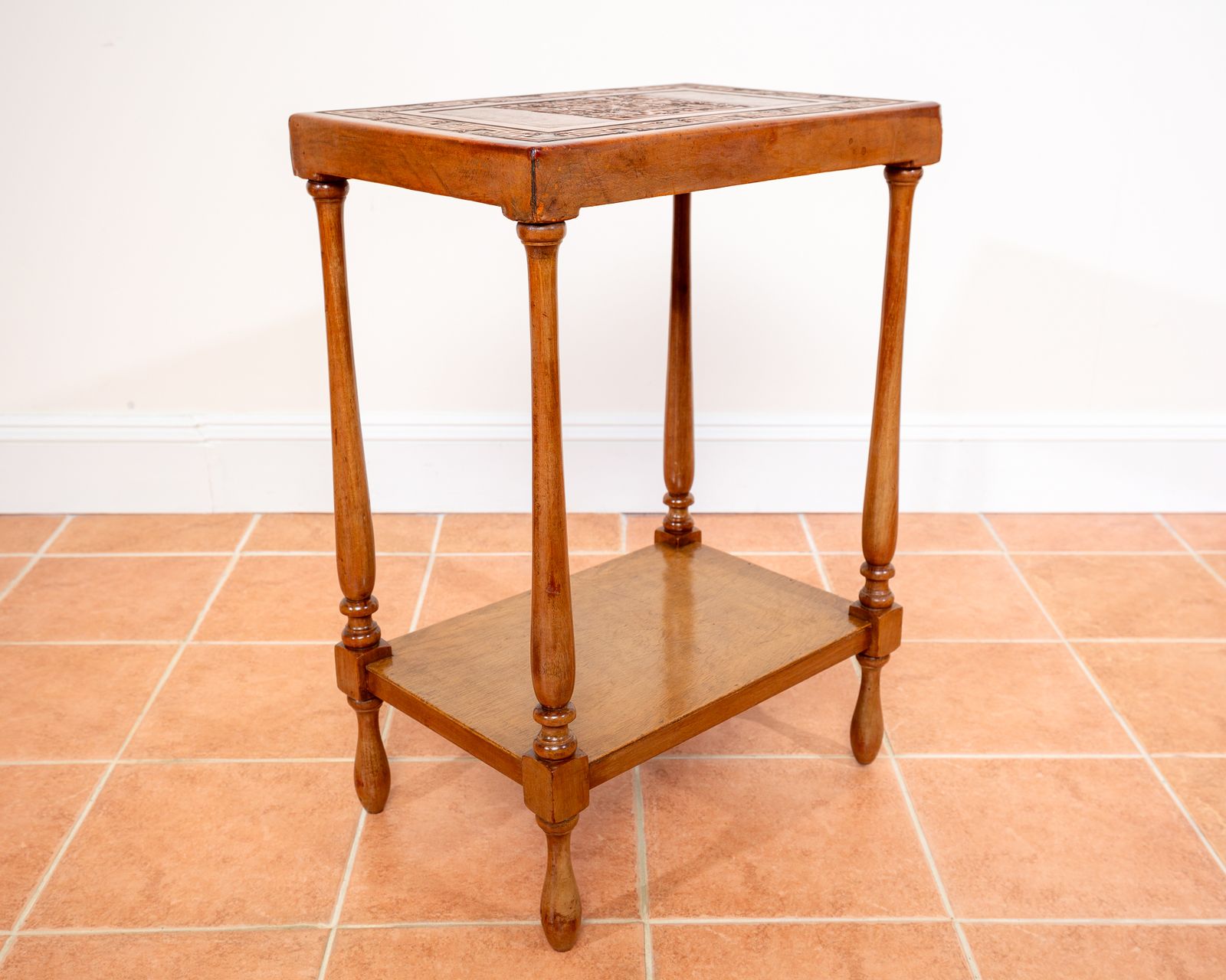 Furniture Embossed Leather End Side Table Peruvian 1960s Mid Century Geometric Tooled Leather Viracocha Peru Leather Mexican Aztec Mcm photo