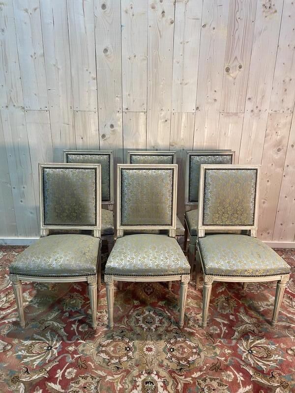 Suite De 6 Chaises Louis XVI. Rechampi Beige