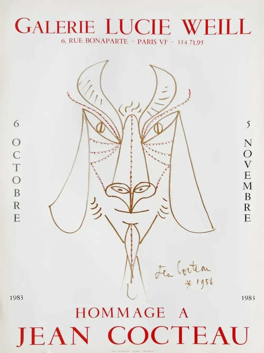 1983 Jean Cocteau Lucie Weill Gallery Poster