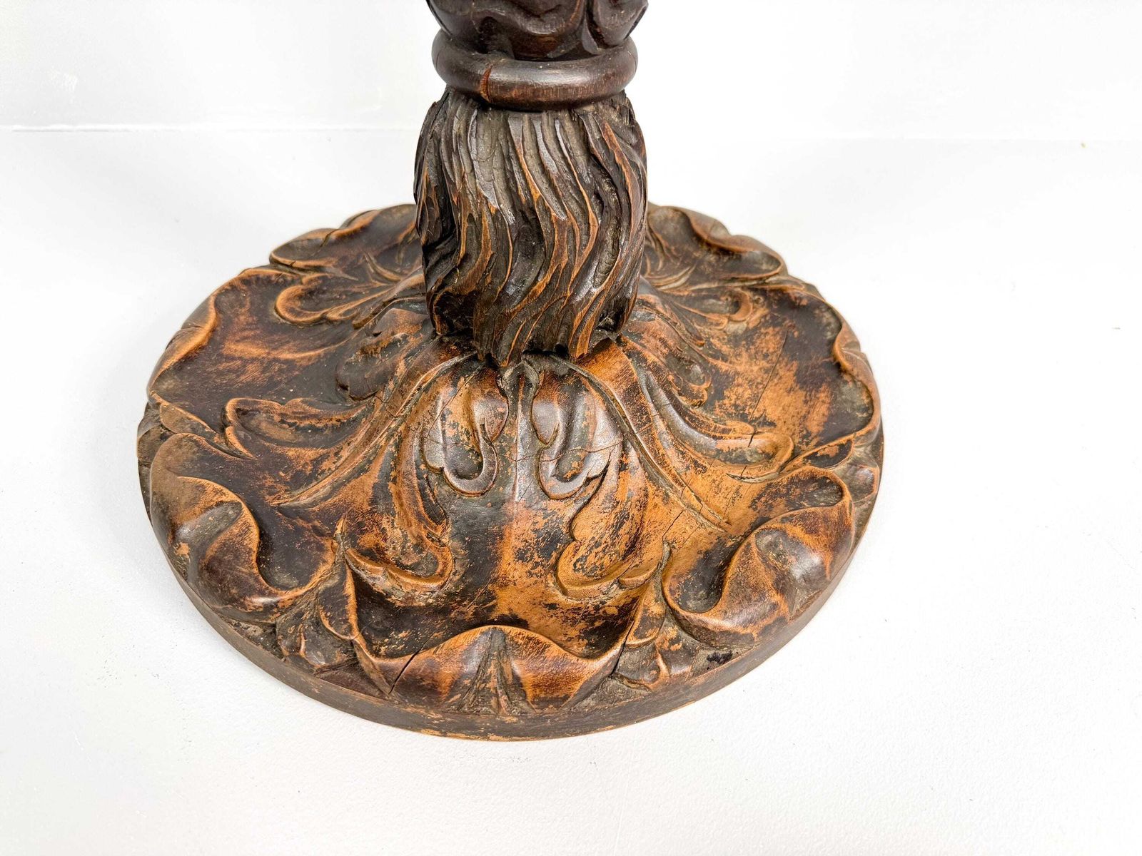 Antique Wooden Plant Stand With Carved Decor, Wooden Pedestal photo Furniture