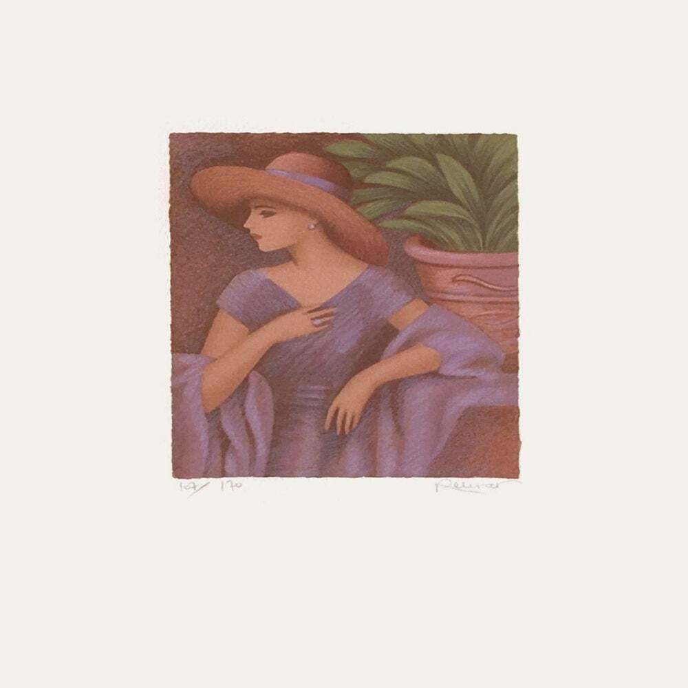 1990 Annie Retivat  Femme à La Robe Violette Lithograph photo furniture