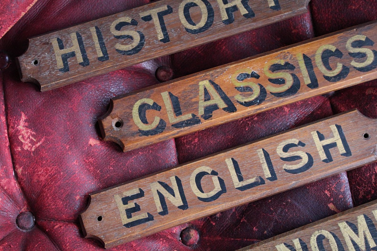 Early 20th C School Classroom Plaques Classics, English, History & Economics photo for sale