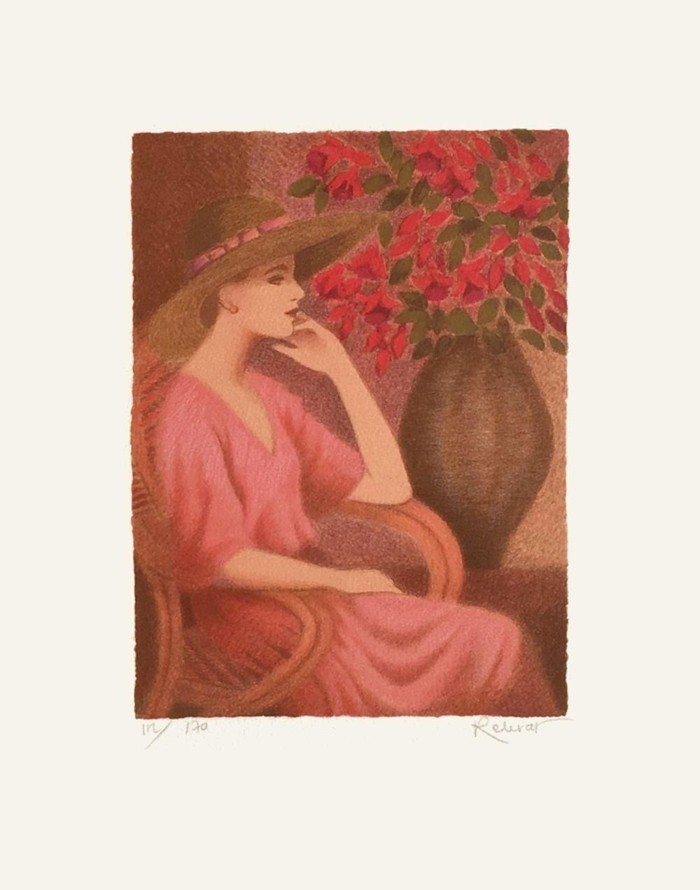1990 Annie Retivat "Femme Aux Fushias" Lithograph
