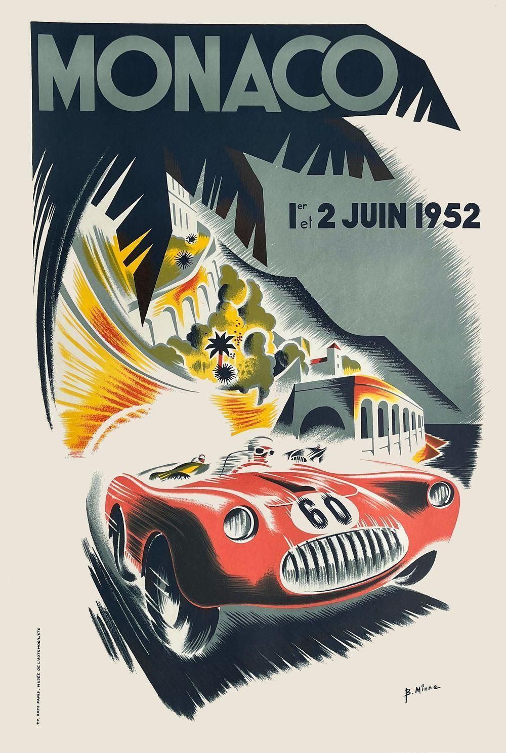 1980s Monaco 1952 Grand Prix Poster Reissue photo furniture