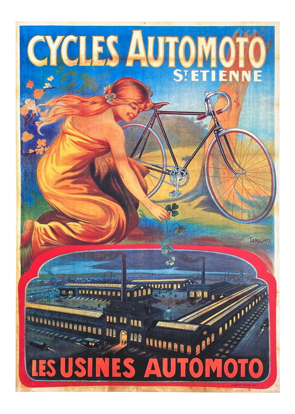 1980 Cycles Automoto Saint Etienne Art Deco Screenprint Poster