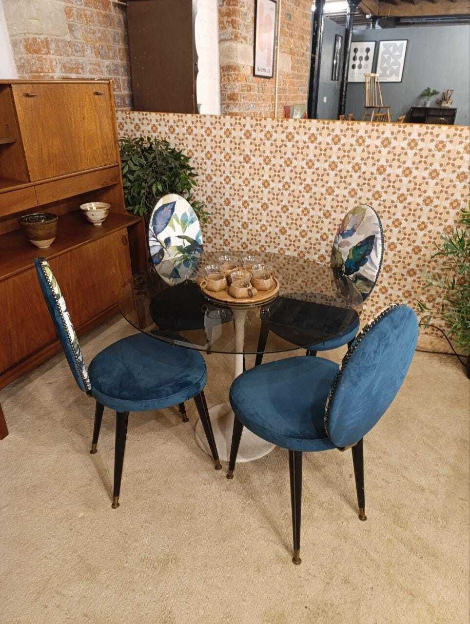 Vintage 1970s Glass & Tulip Dining Table With 4 Retro Chairs photo for sale