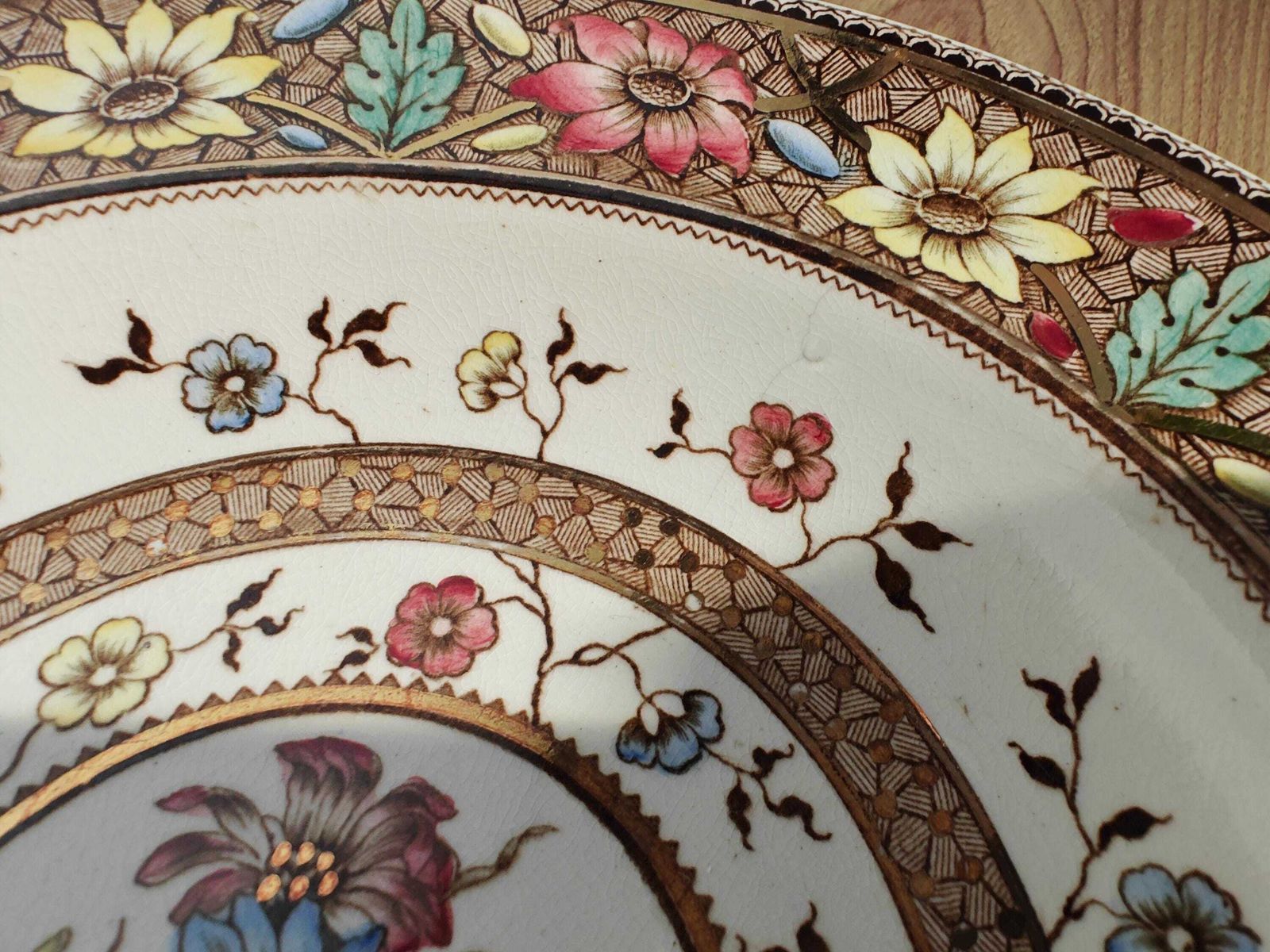 Victorian Rainbow Sunflower Palmyra Pattern Soup Bowls   19th Century Floral Gilt Plates   Sampson Hancock photo Home Decor