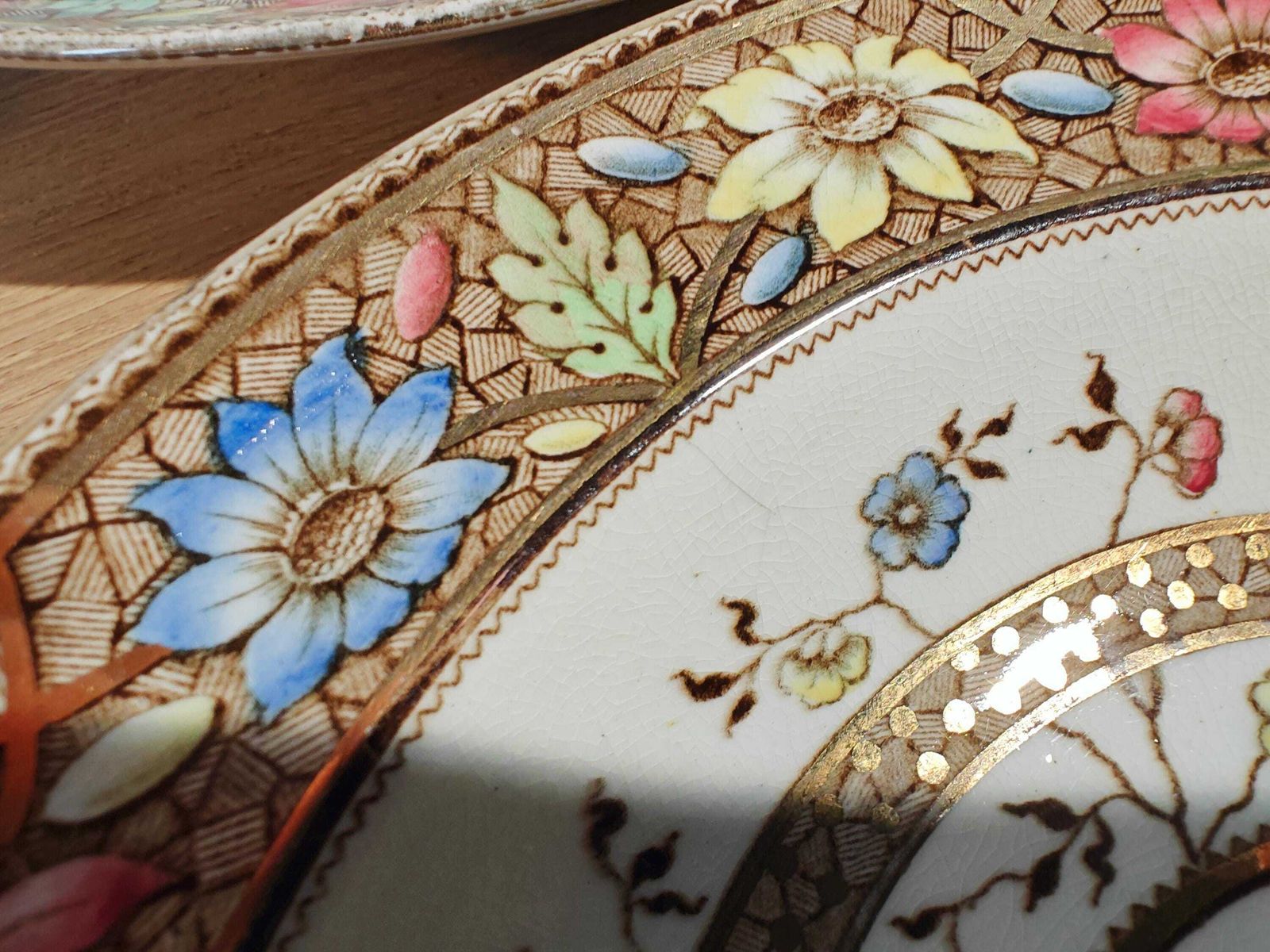 Victorian Rainbow Sunflower Palmyra Pattern Soup Bowls   19th Century Floral Gilt Plates   Sampson Hancock photo 60.0
