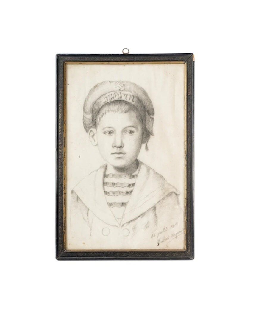Original Signed Pencil Drawing Of A Young Russian Sailor Dated 1917