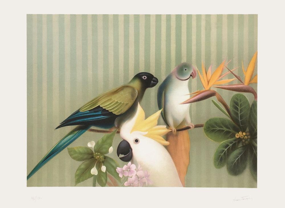 1985 Arnaud D'hauterives Talking Birds Lithograph