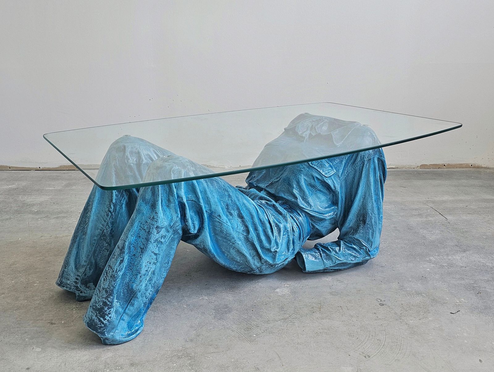 Jeanne Pierre Picheny Inspired Pop Art Blue Jeans Coffee Table, Done In Resin With The Glass Top // Made In France In 1980s