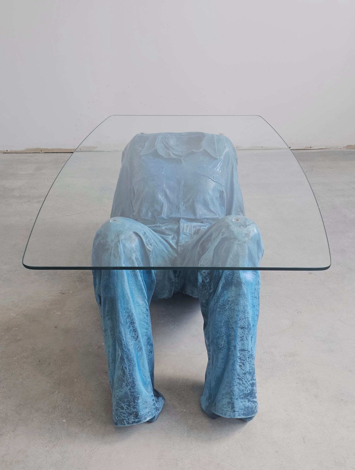 Jeanne Pierre Picheny Inspired Pop Art Blue Jeans Coffee Table, Done In Resin With The Glass Top // Made In France In 1980s photo 4500.0