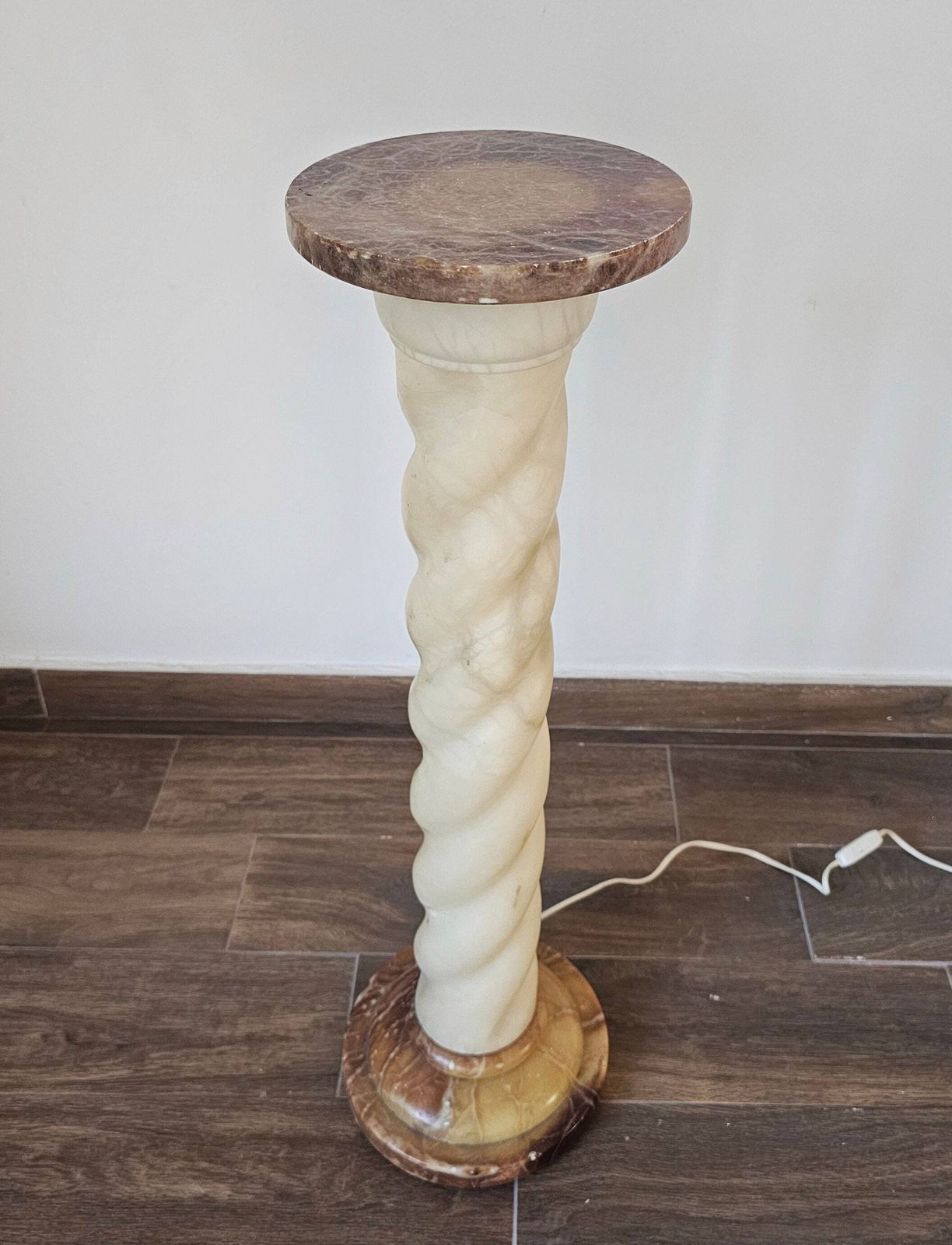 Pair Of Alabaster And Marble Twisted Column Shaped Floor Lamps // Made In France In 1950s photo for sale