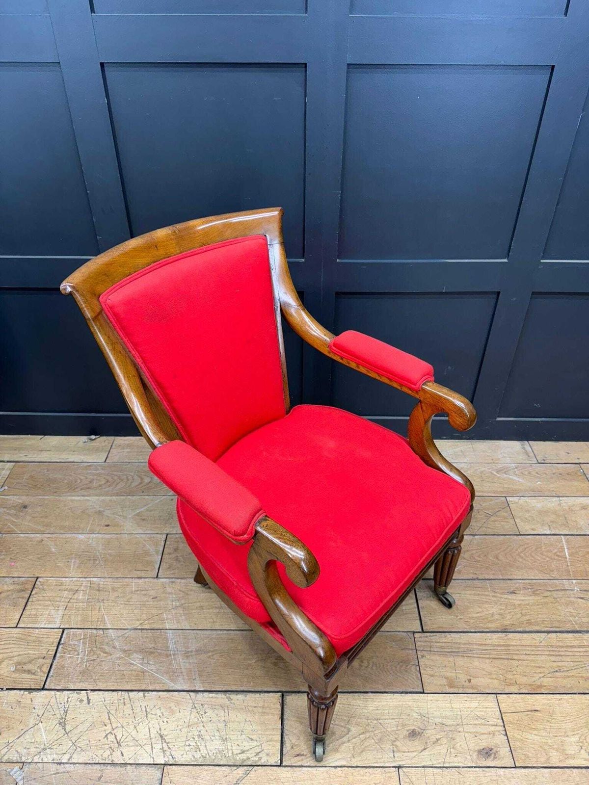 Antique Mahogany Armchair / Red Upholstered Chair / Victorian Empire Armchair photo furniture