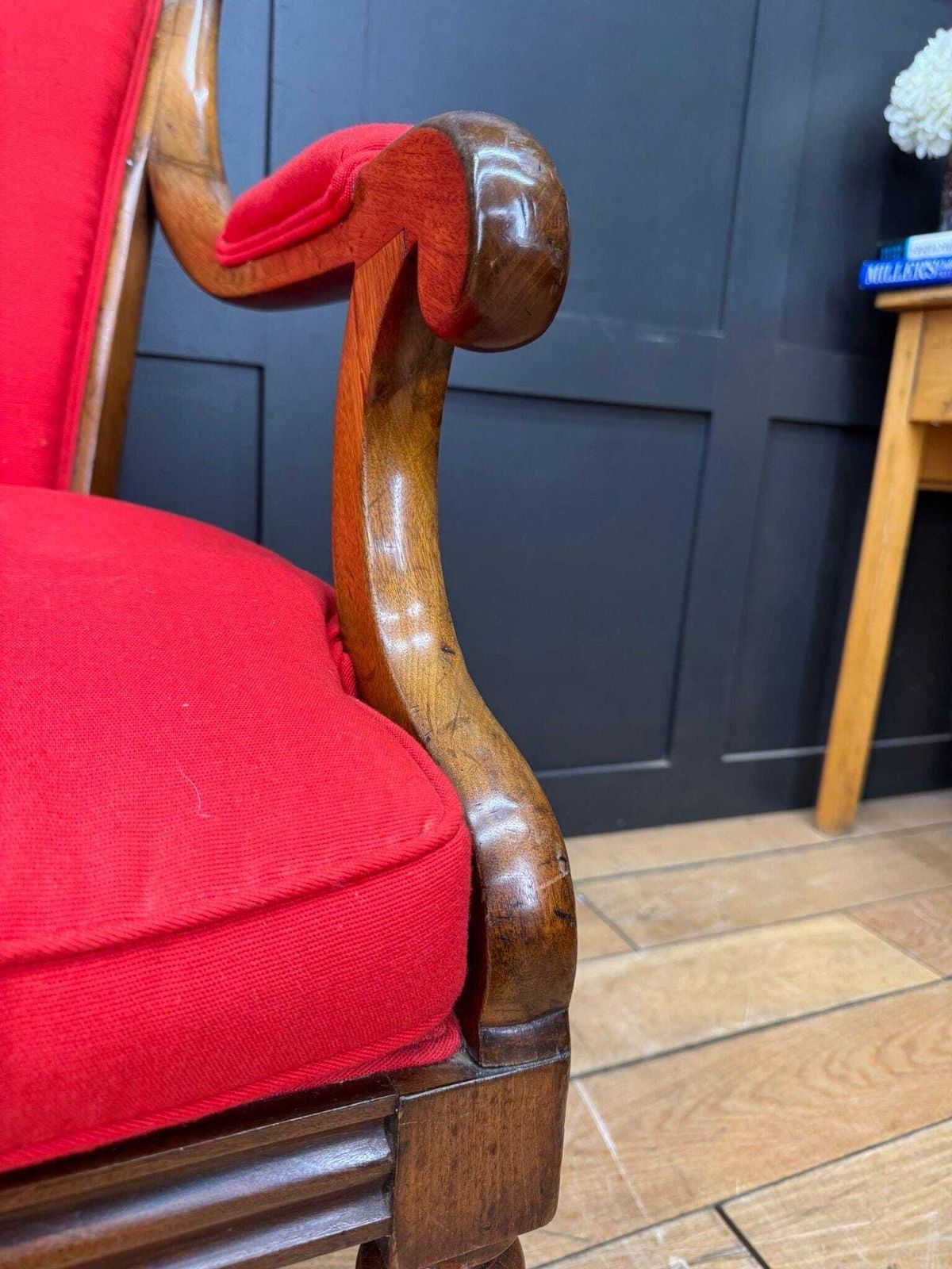 Antique Mahogany Armchair / Red Upholstered Chair / Victorian Empire Armchair photo Furniture