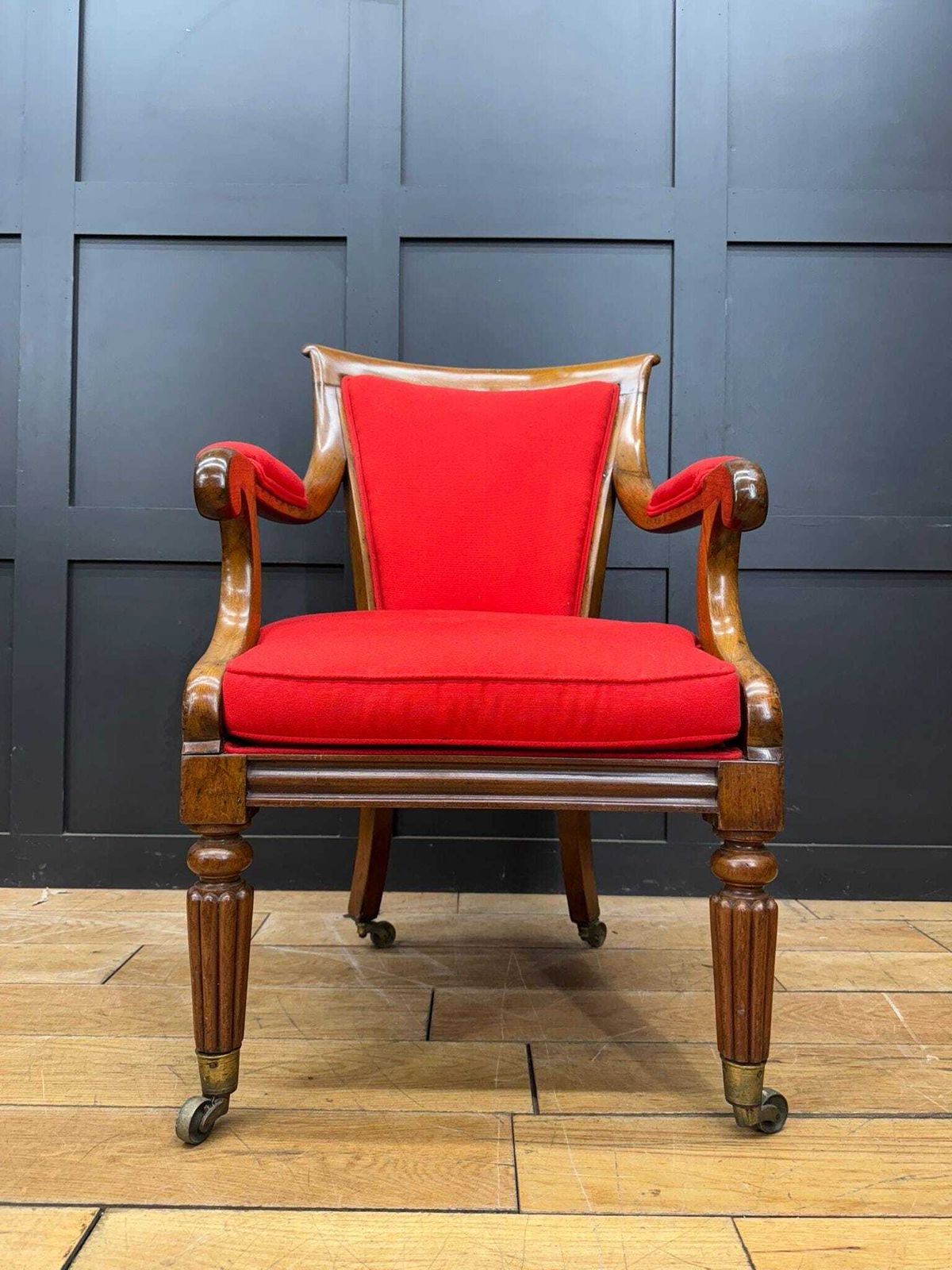 Antique Mahogany Armchair / Red Upholstered Chair / Victorian Empire Armchair photo buy