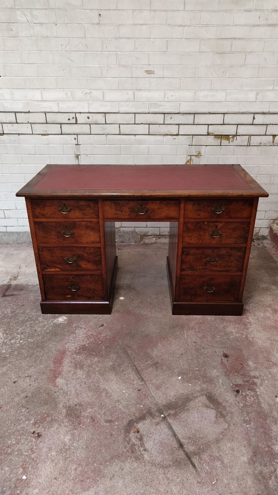Antique Victorian Burr Walnut Leather Top Work Office Pedestal Desk photo 515.0