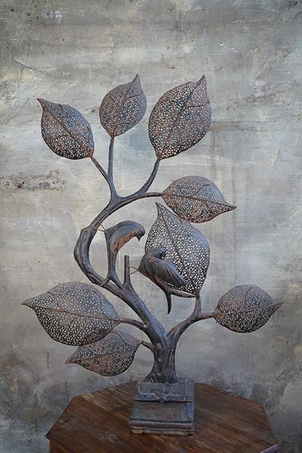 Antique Indian Handcrafted Metal Birds & Leaves Sculptures & Home Decor From 1900s photo furniture