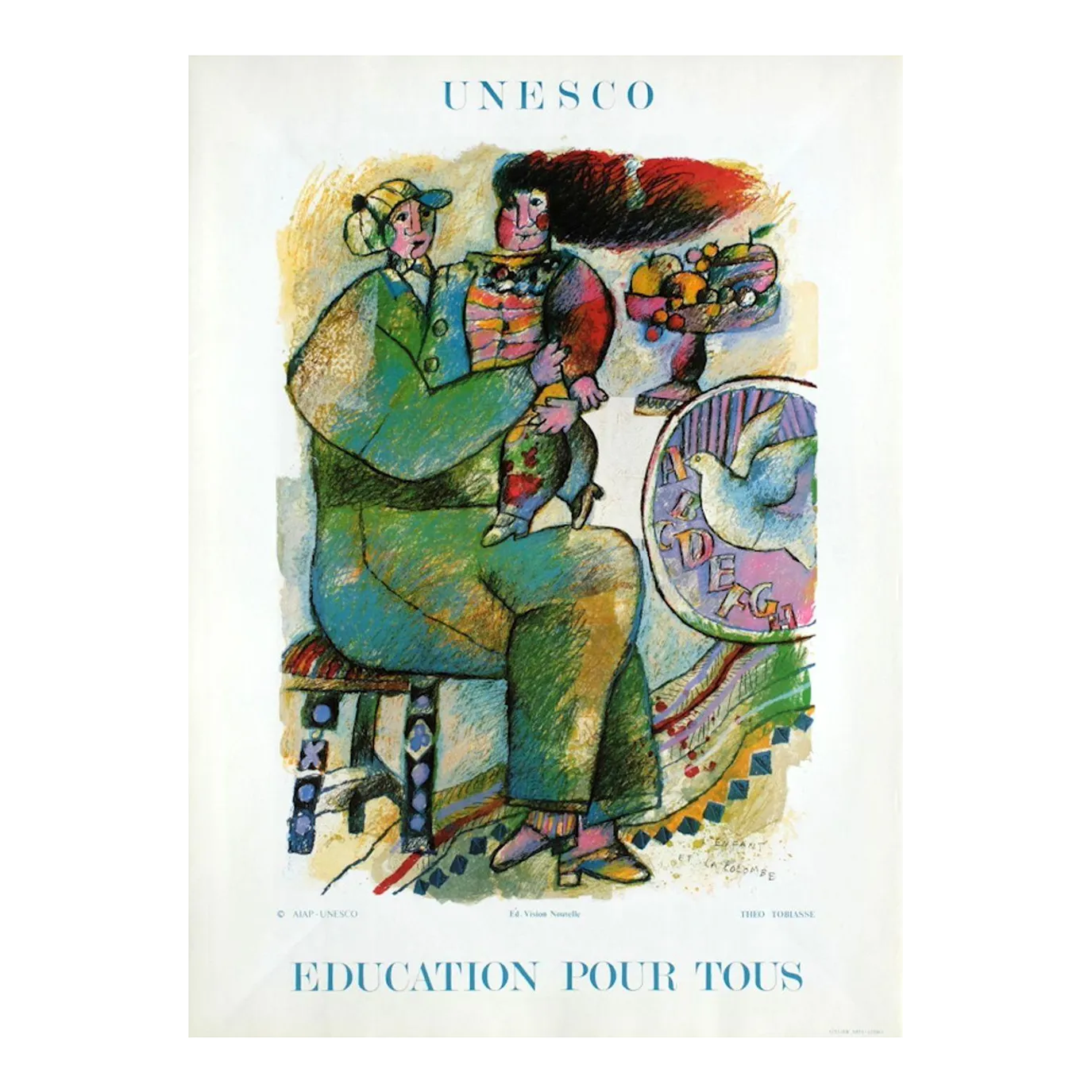 1986 Théo Tobiasse Unesco Education Pour Tous Poster