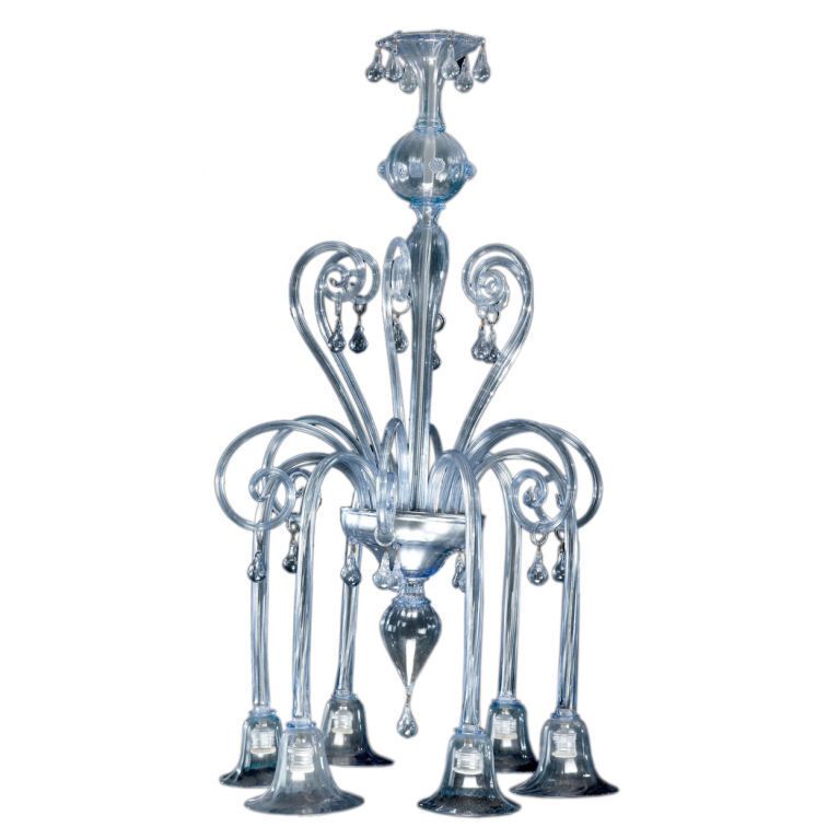 Italian Art Deco, Blown Blue Glass Chandelier By Rioda, 1910 1915