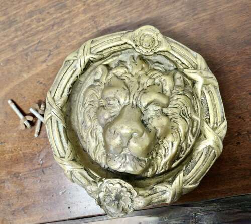 Heavy Gothic Lion’s Mask Brass Door Knocker photo for sale