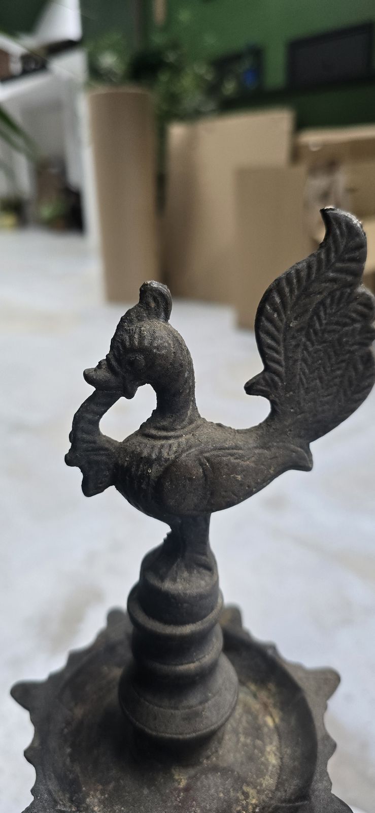 Antique Indian Handcrafted Metal Peacock Oil Lamp With Tortoise Base 19th Century photo 1500.0