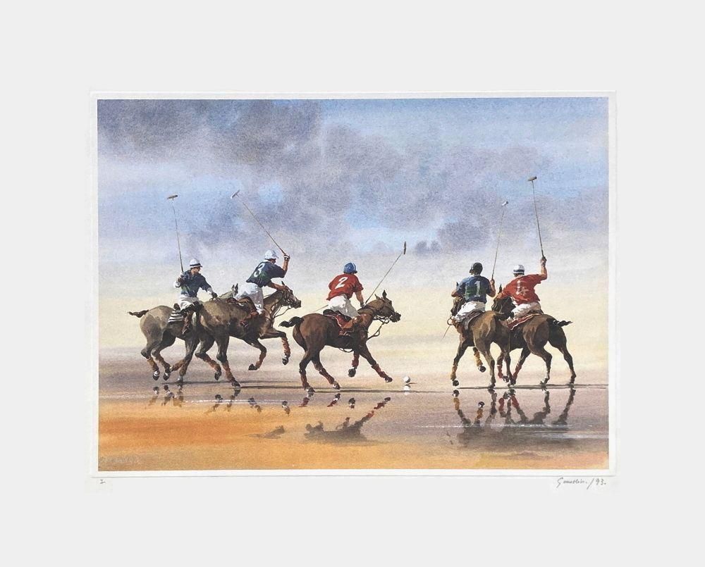 1993 Alain Gaudin A Game Of Polo Lithograph photo furniture