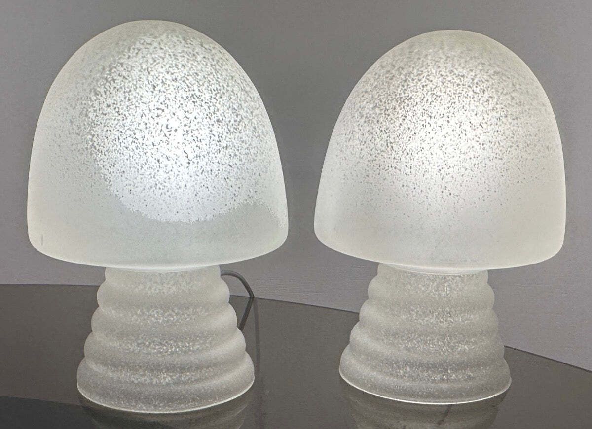 Pair Of 1980s Hb Glass Holland Mushroom Speckled Glass Table Lamps photo vintage