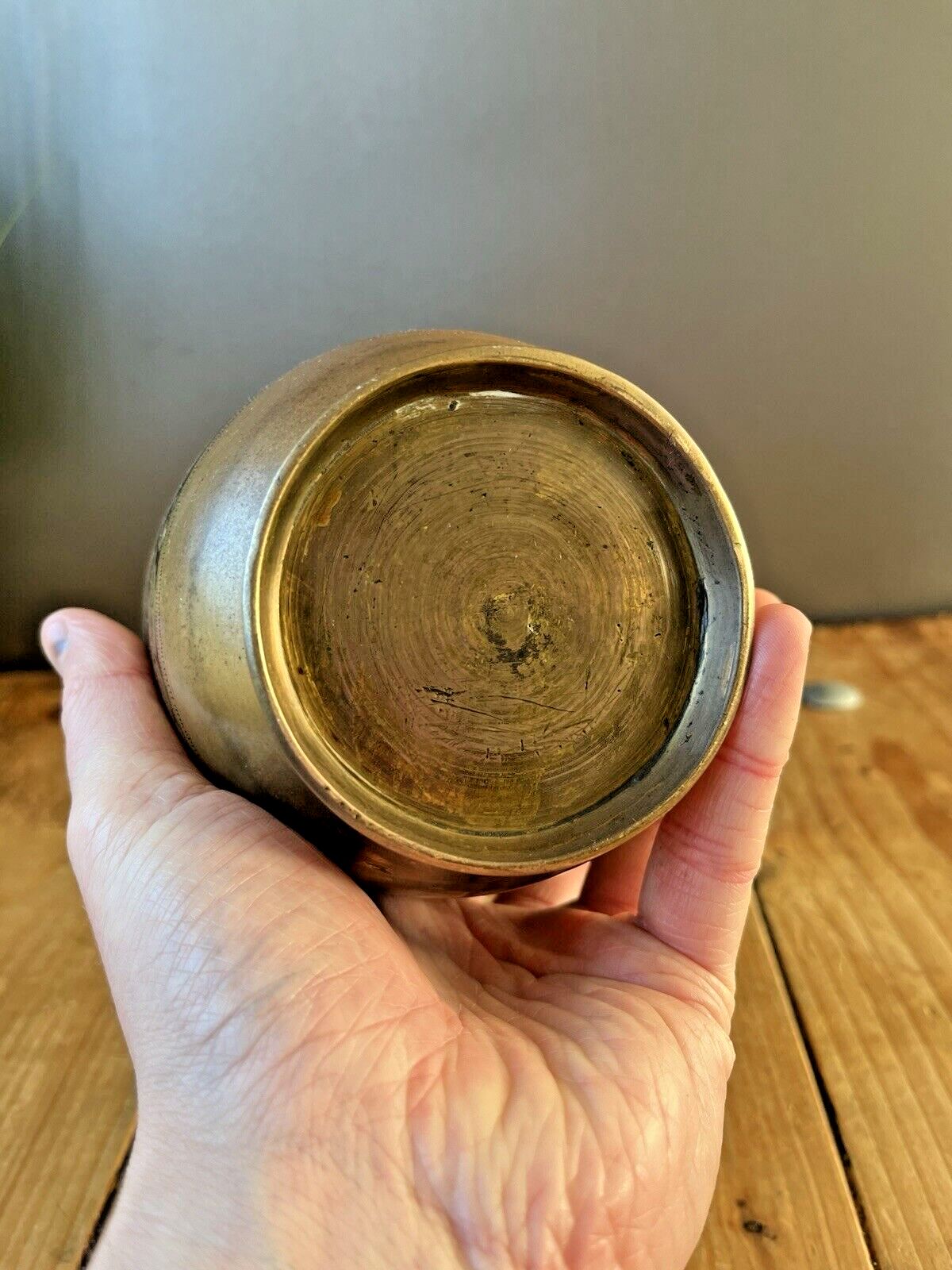Antique Eastern Indian Brass Bronze Enamel Painted Etched Floral Mantel Vase photo vintage