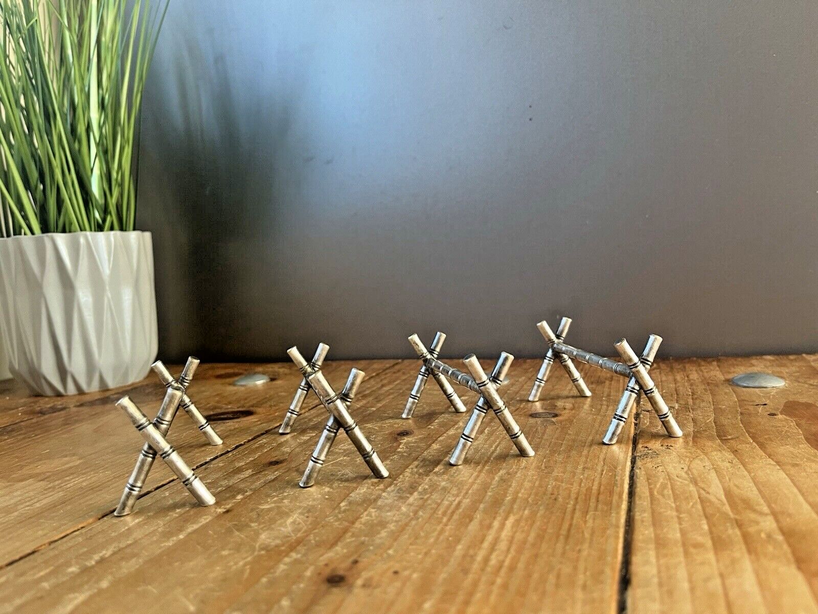 Set Of 4 French Aesthetic Movement Faux Bamboo Silver Plated Knife Rests Dresser