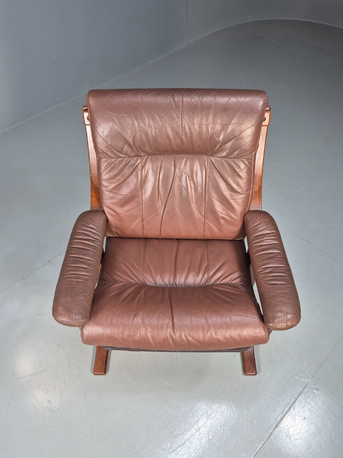 Vintage Danish Lounge Chair Brown Leather Bentwood Frame 1970s Retro Eb8633 Mben photo for sale