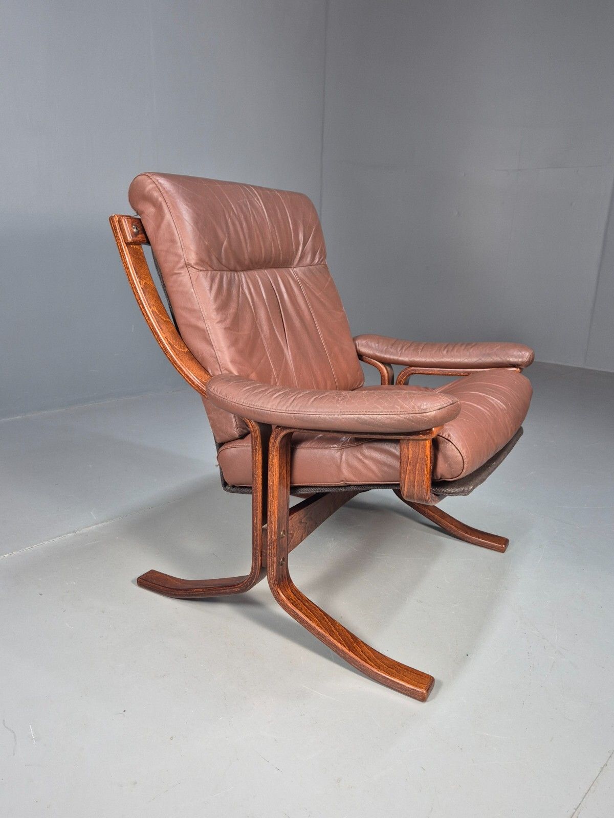Vintage Danish Lounge Chair Brown Leather Bentwood Frame 1970s Retro Eb8633 Mben photo 275.0
