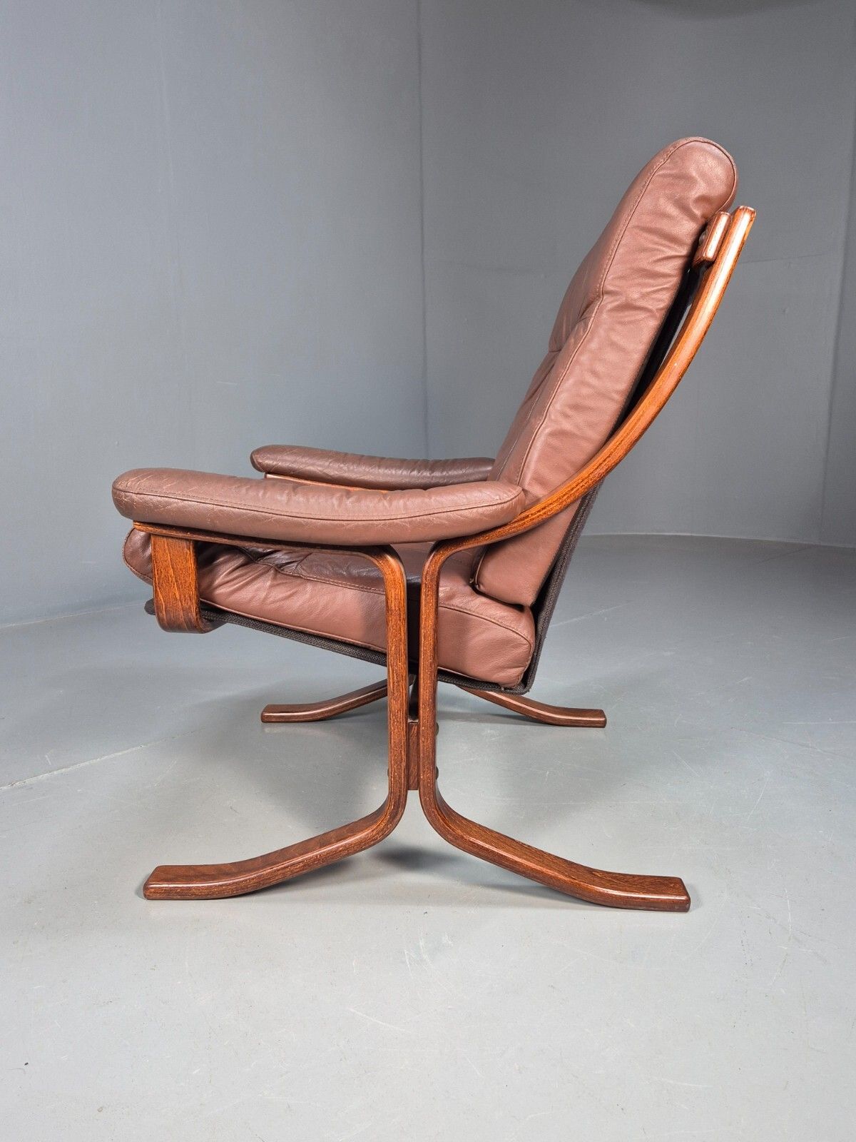 Furniture Vintage Danish Lounge Chair Brown Leather Bentwood Frame 1970s Retro Eb8633 Mben photo