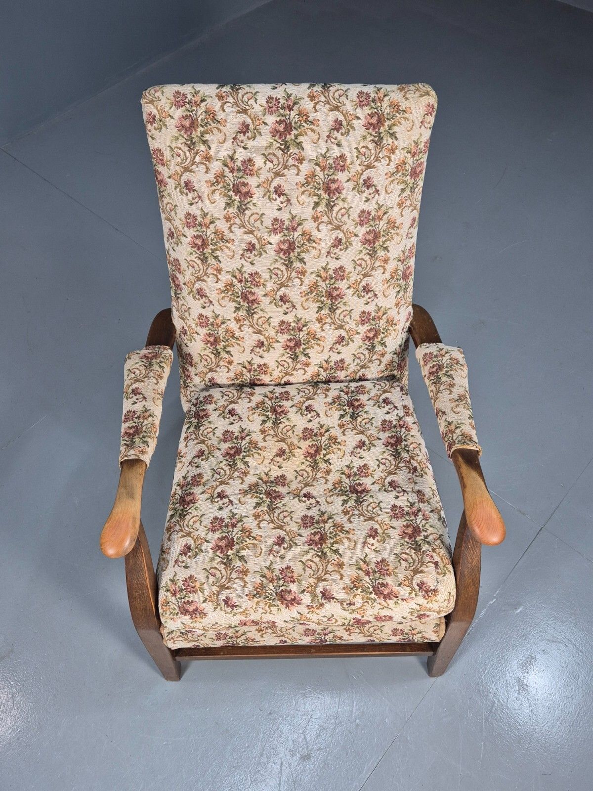 Vintage Lounge Chair Floral Cotton Wood Frme 1950s Cintique Retro Eb8455 Mnor photo for sale