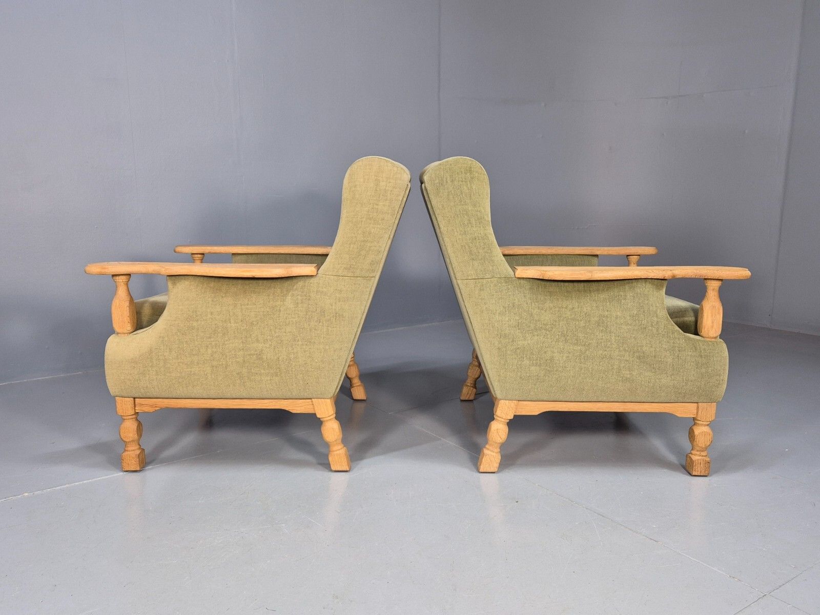 2 Vintage Danish Lounge Chairs Green Oak Frame Kjearnulf Retro 1970s Eb8279 Mnor photo vinterior