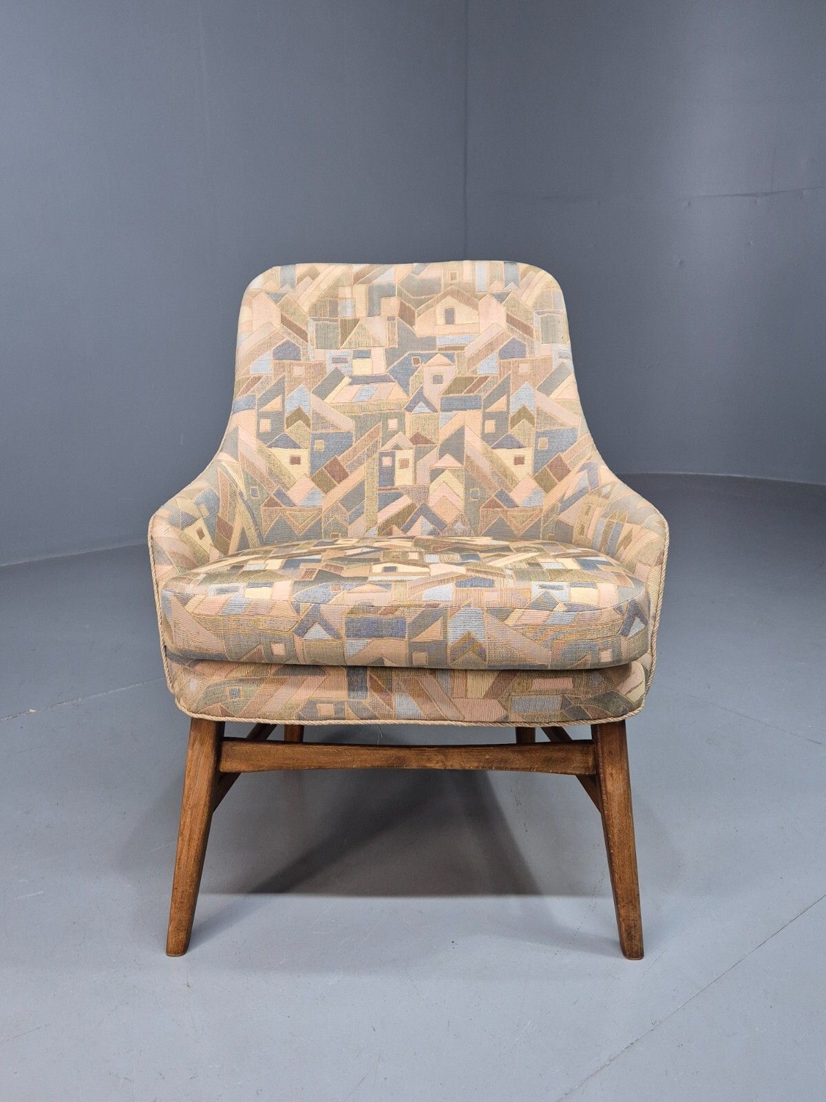 Vintage Danish Lounge Chair Multi Coloured Curved Retro 1950s Mcm Eb8253 Mnor photo furniture