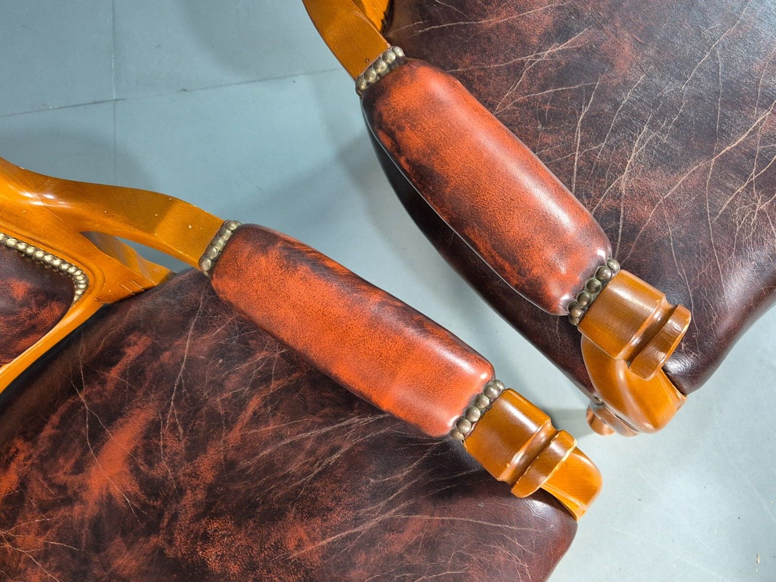 2 Vintage Lounge Chairs Leather Upholstery French Style 1970s Eb8191 Vcar photo for sale