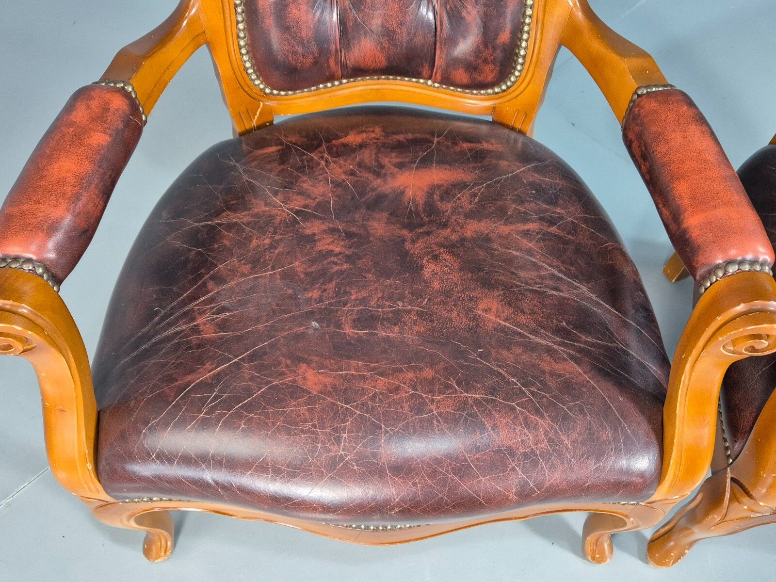 2 Vintage Lounge Chairs Leather Upholstery French Style 1970s Eb8191 Vcar photo buy