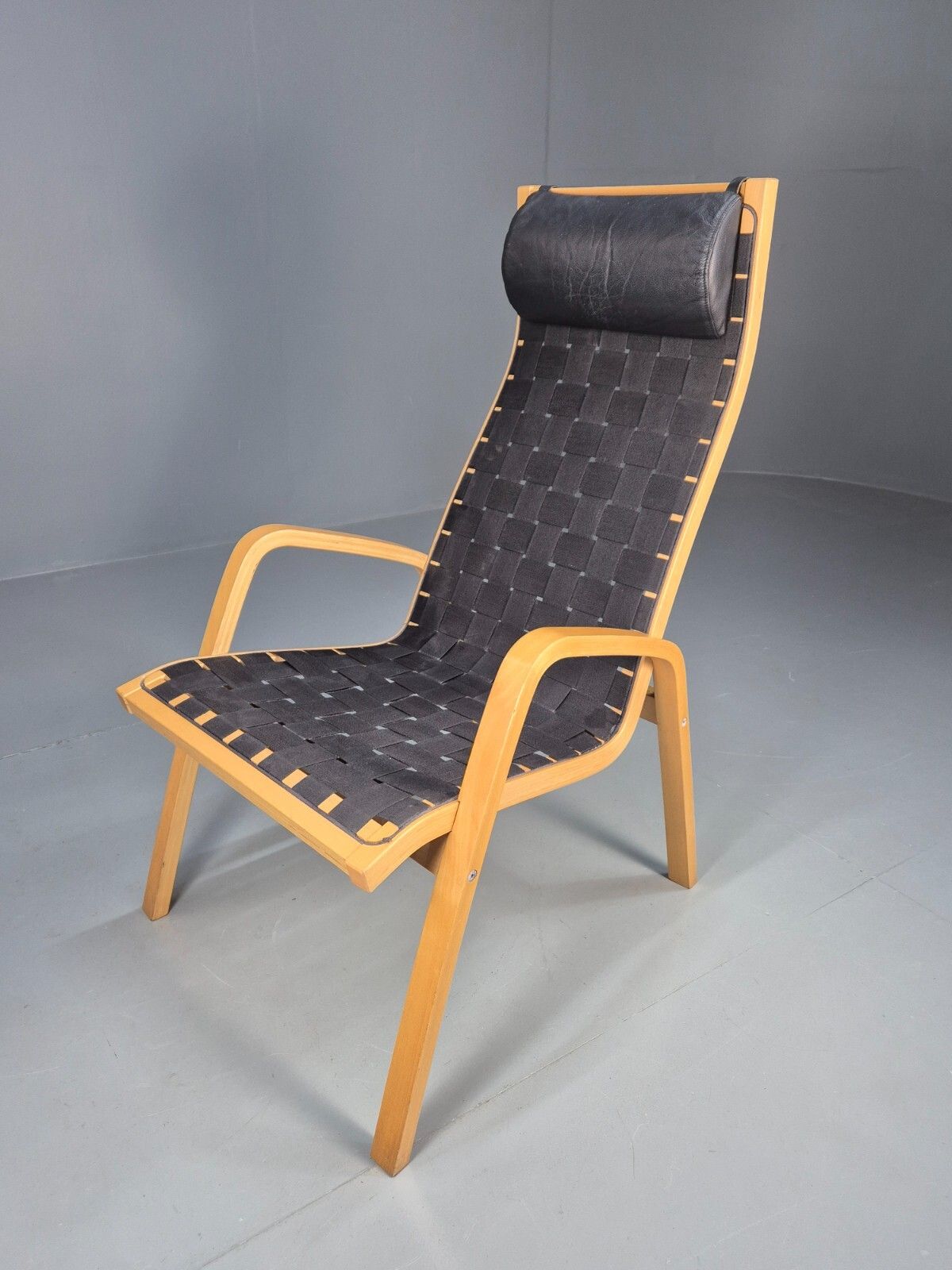 Vintage Danish Lounge Chair Black Canvas Bentwood Aalto Style Retro Eb8516 Mben
