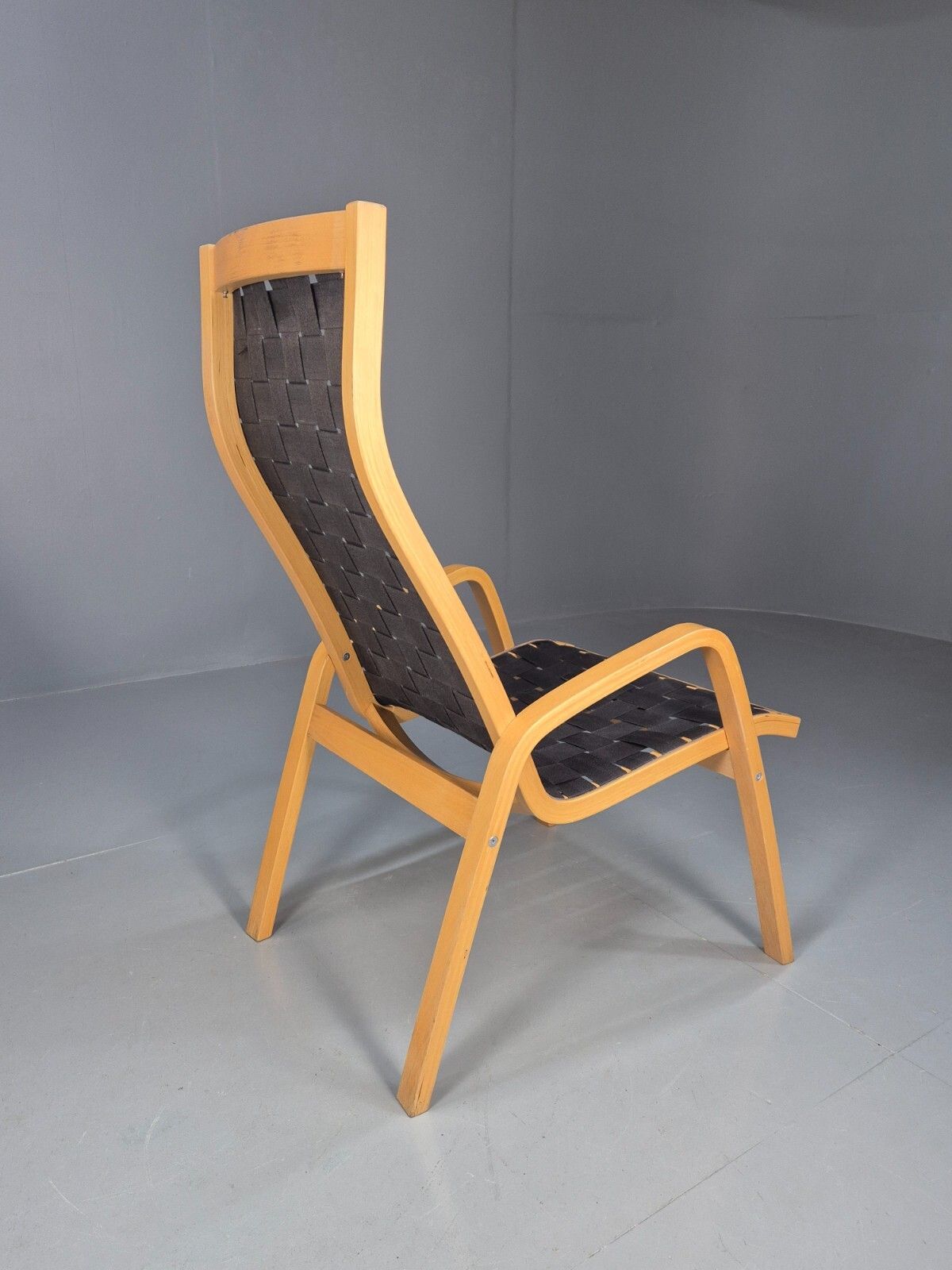 Vintage Danish Lounge Chair Black Canvas Bentwood Aalto Style Retro Eb8516 Mben photo vintage