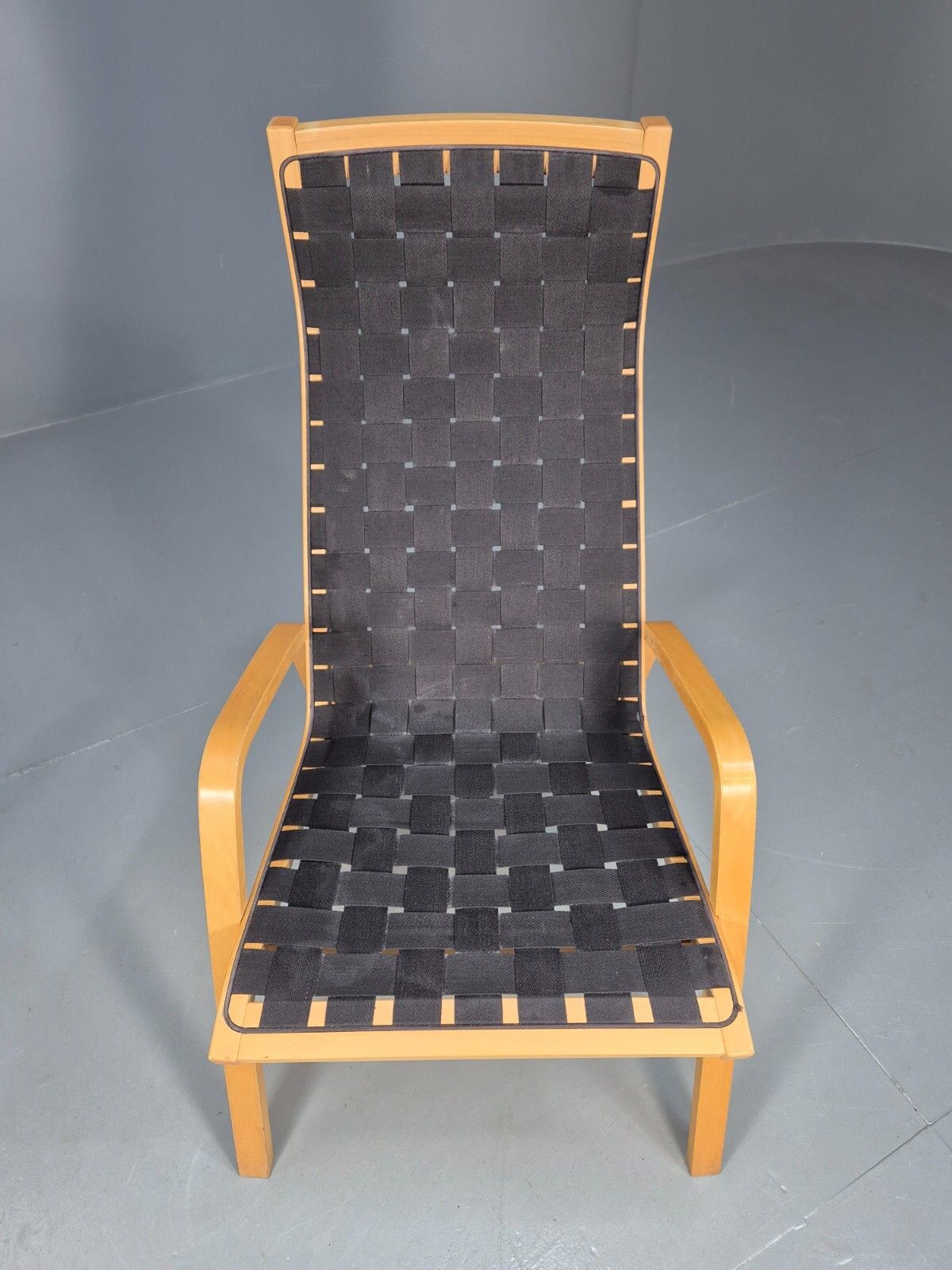 275.0 Vintage Danish Lounge Chair Black Canvas Bentwood Aalto Style Retro Eb8516 Mben photo