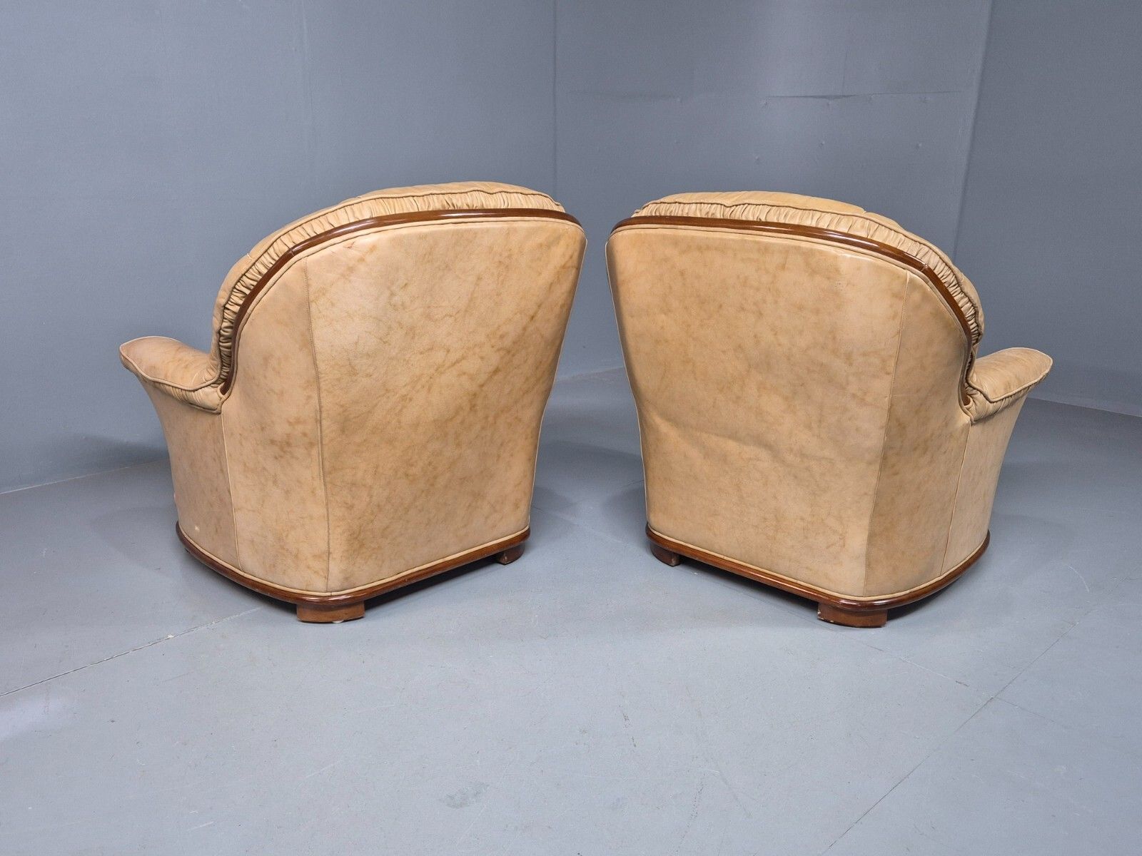 300.0 2 Vintage Danish Lounge Chairs Beige Leather Wood Trim 1990s Beeb8287 Vlea photo