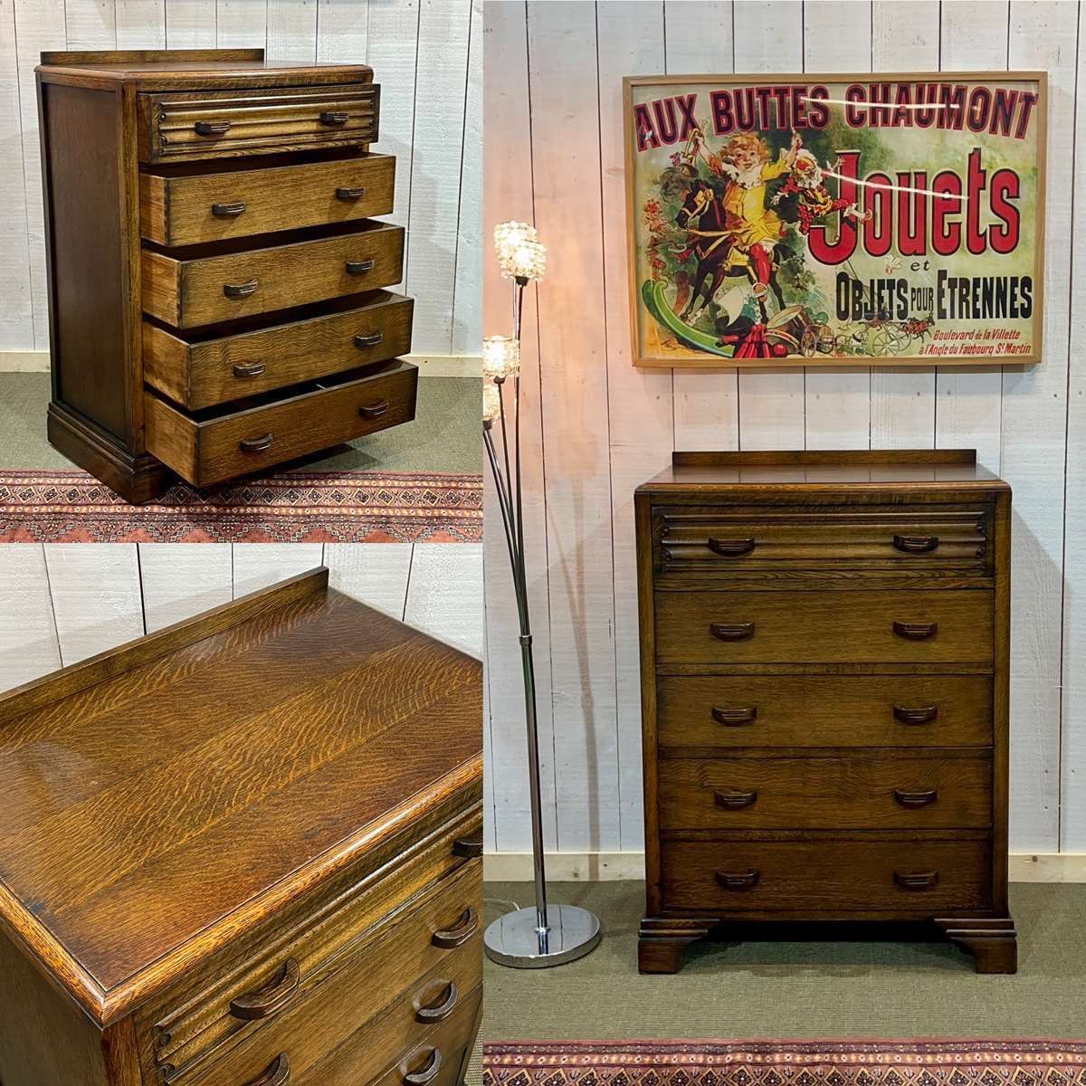 English Art Deco Chest Of Drawers In Oak From The 1950s