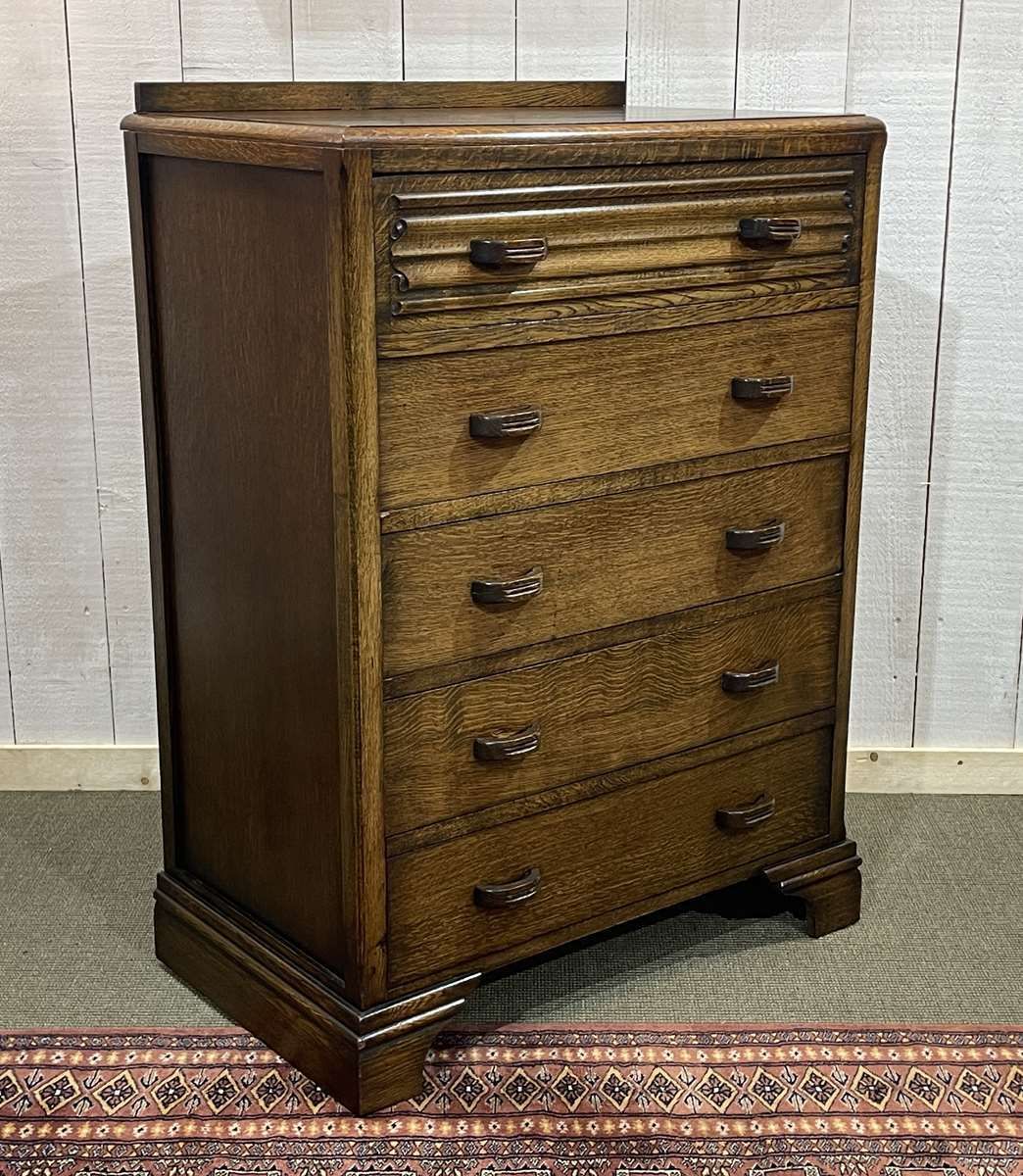 Furniture English Art Deco Chest Of Drawers In Oak From The 1950s photo