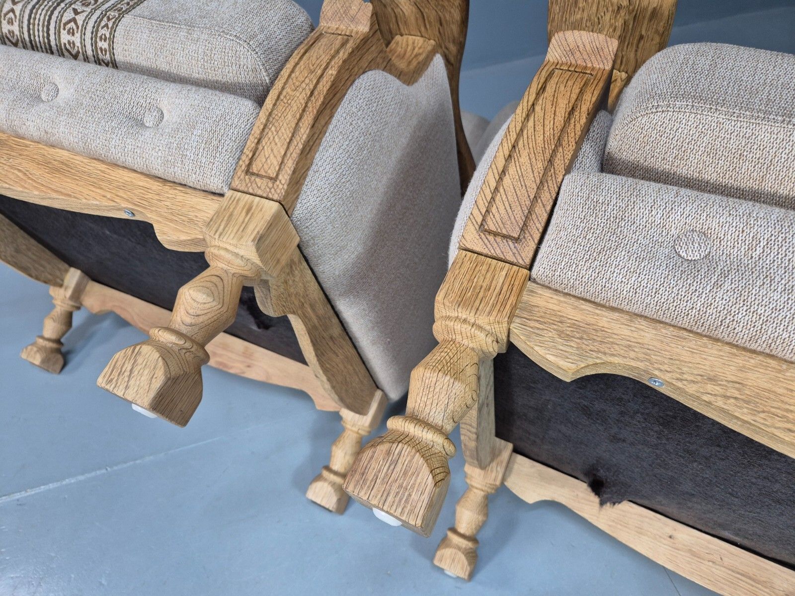 photo furniture 2 Vintage Danish Lounge Chairs Cream Wool Oak Kjaernulf Retro 1970s Eb8020 Mnor
