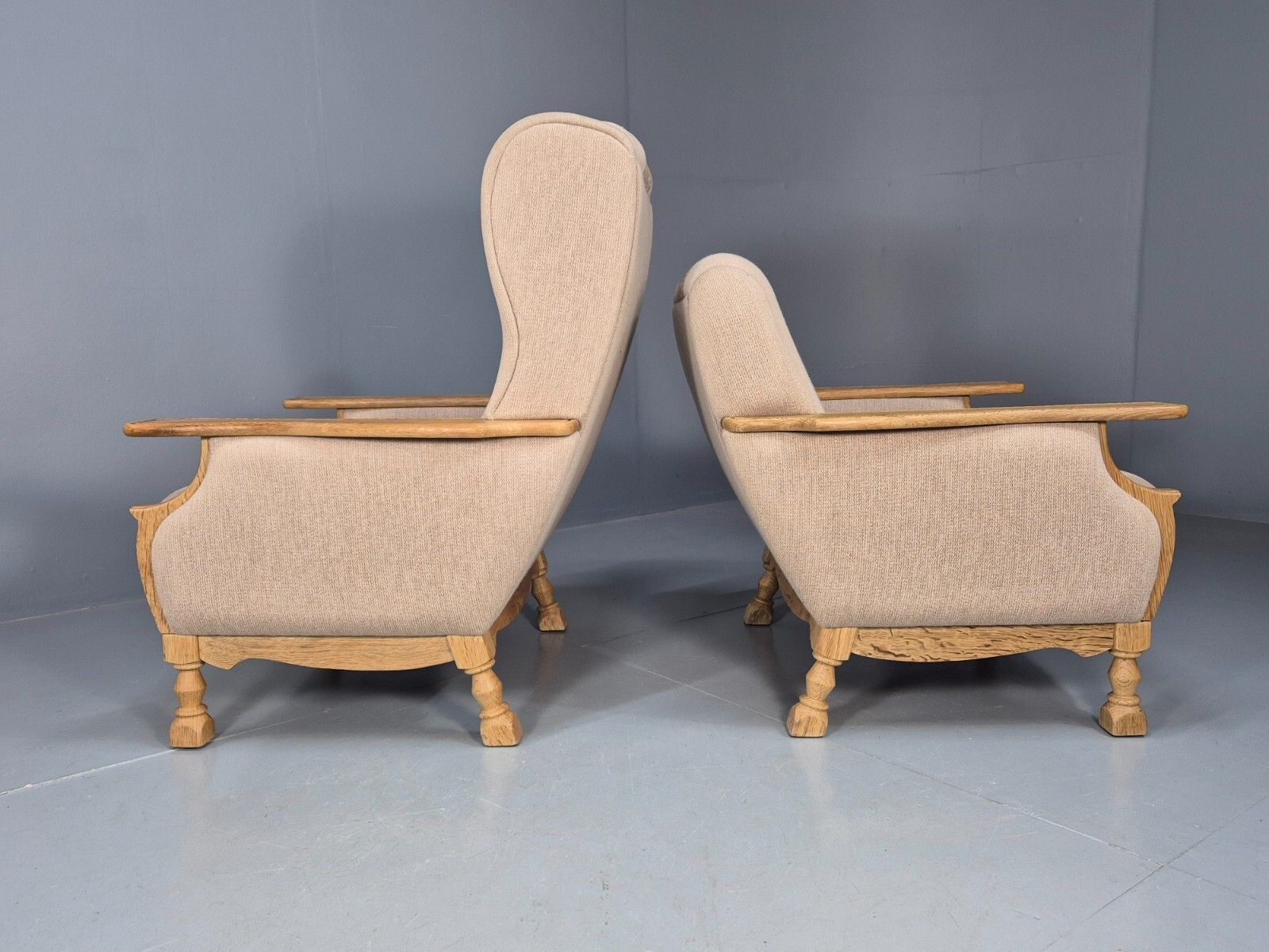 photo for sale 2 Vintage Danish Lounge Chairs Cream Wool Oak Kjaernulf Retro 1970s Eb8020 Mnor